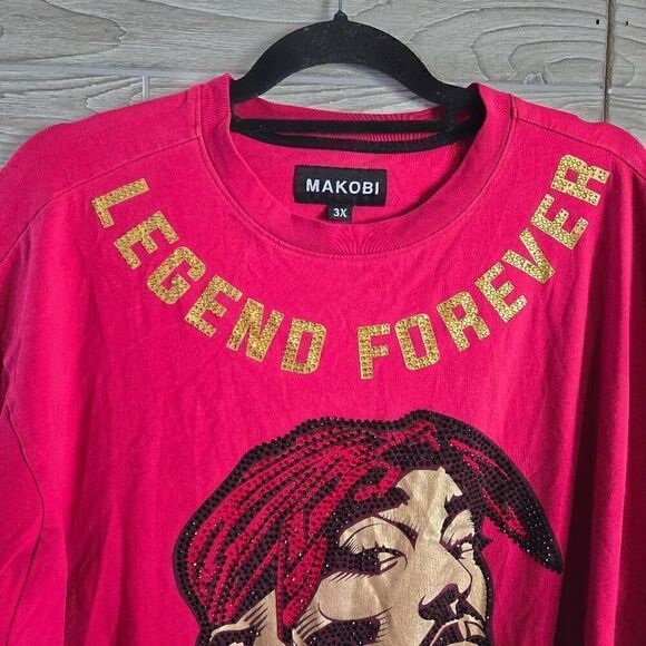 Makobi Tupac Legend Forever Studded Shirt Mens SZ 3x 96 - Picture 3 of 10
